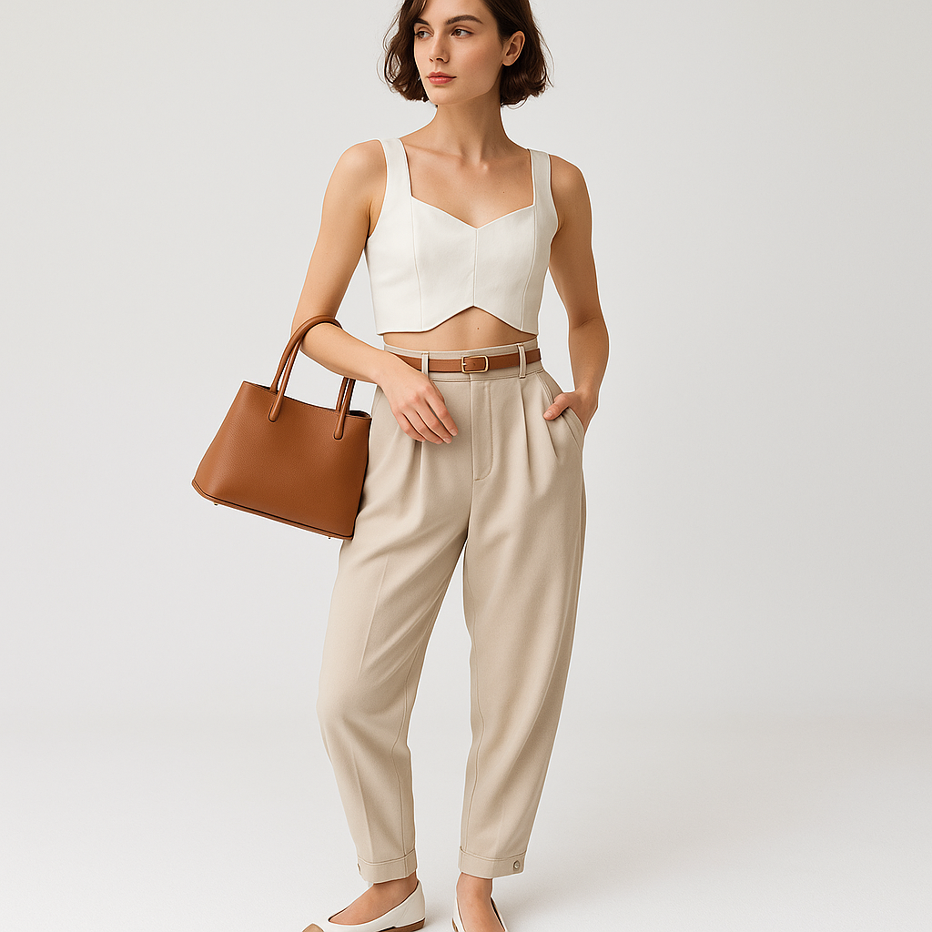 Pantalon Taille Haute | Pinces & Ceinture | Élégant et Moderne