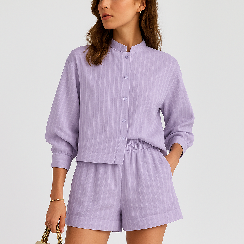 Ensemble Rayé Décontracté | Chemise Oversize & Short | 100% Coton Léger