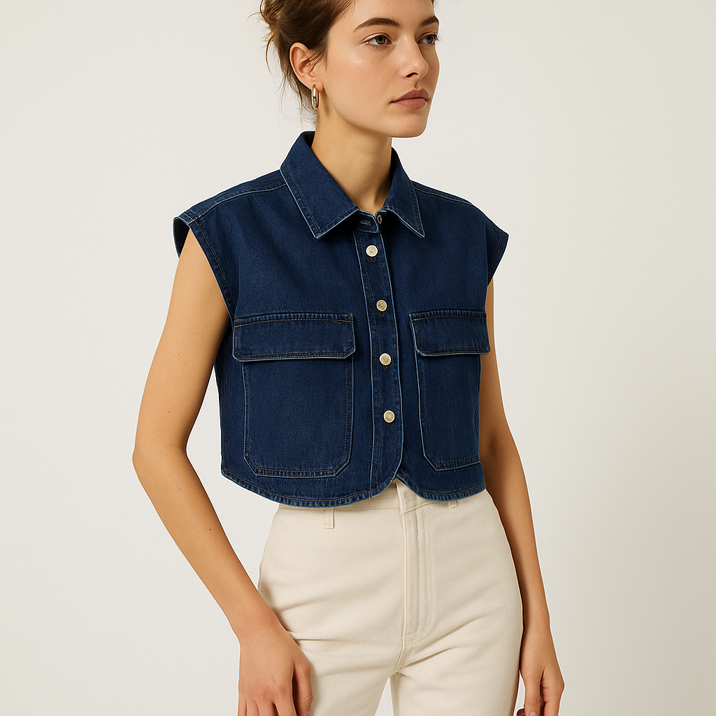 Gilet Sans Manches en Denim Cropped