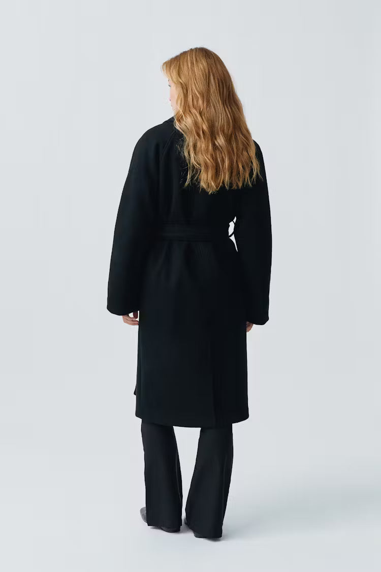 Manteau Noir Femme | Laine Et Polyester | Chaud Et Décontracté | Parfait Pour L’Hiver Et Les Journées Froides