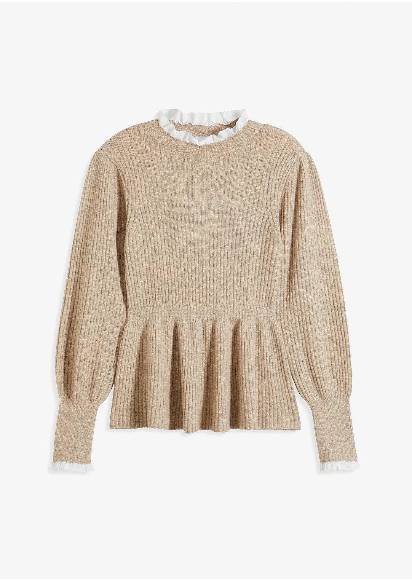 Pull Femme | Col Volanté & Coupe Basque | Polyester Recyclé | Élégant Et Féminin Pour La Saison