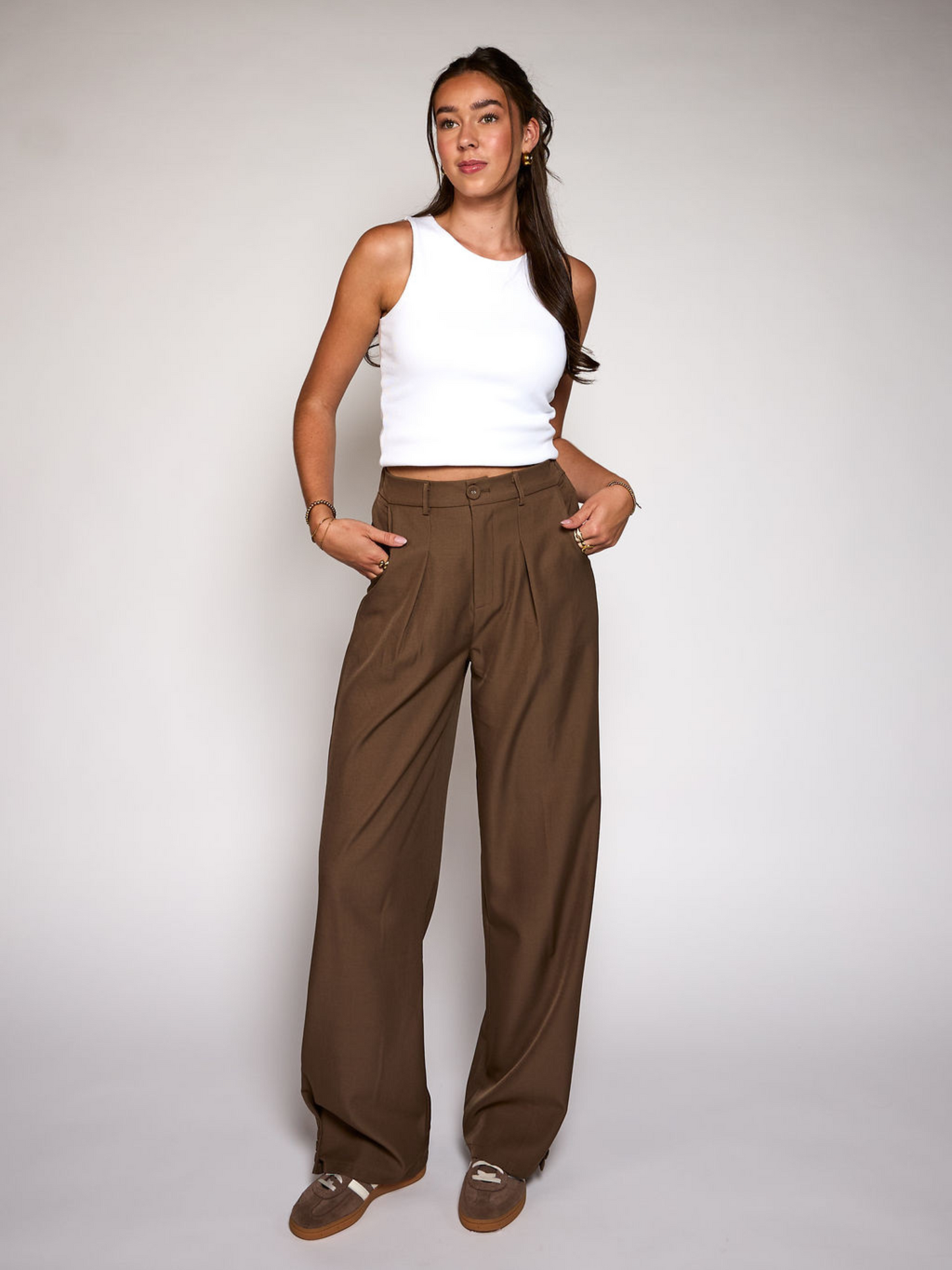 Pantalon Large Femme | Style Élégant Et Décontracté | Coton Et Polyester