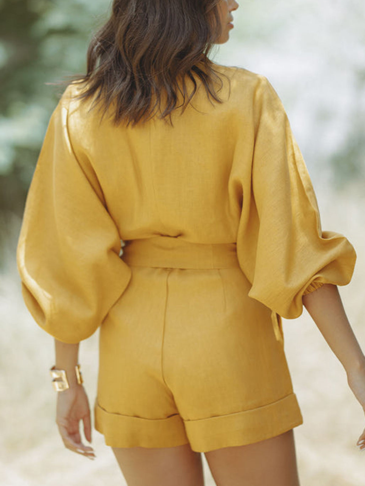 Combinaison en coton et lin avec ceinture