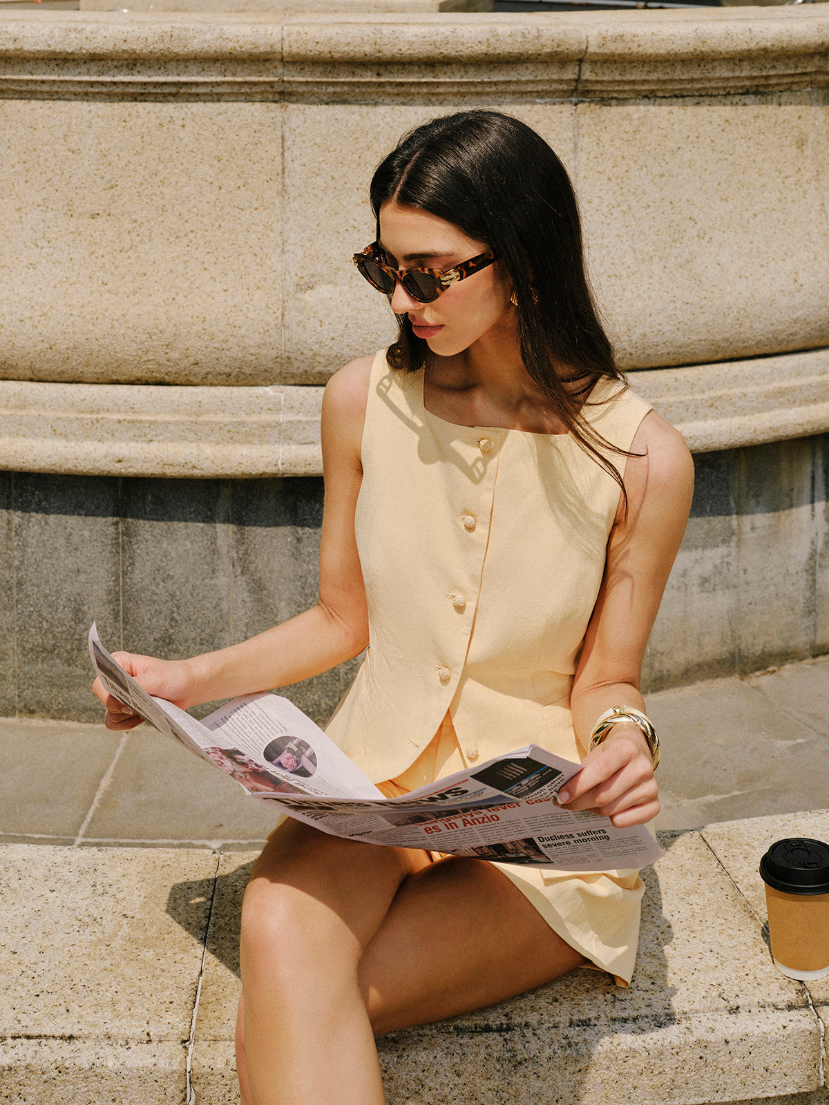 Ensemble short en coton et lin à poches