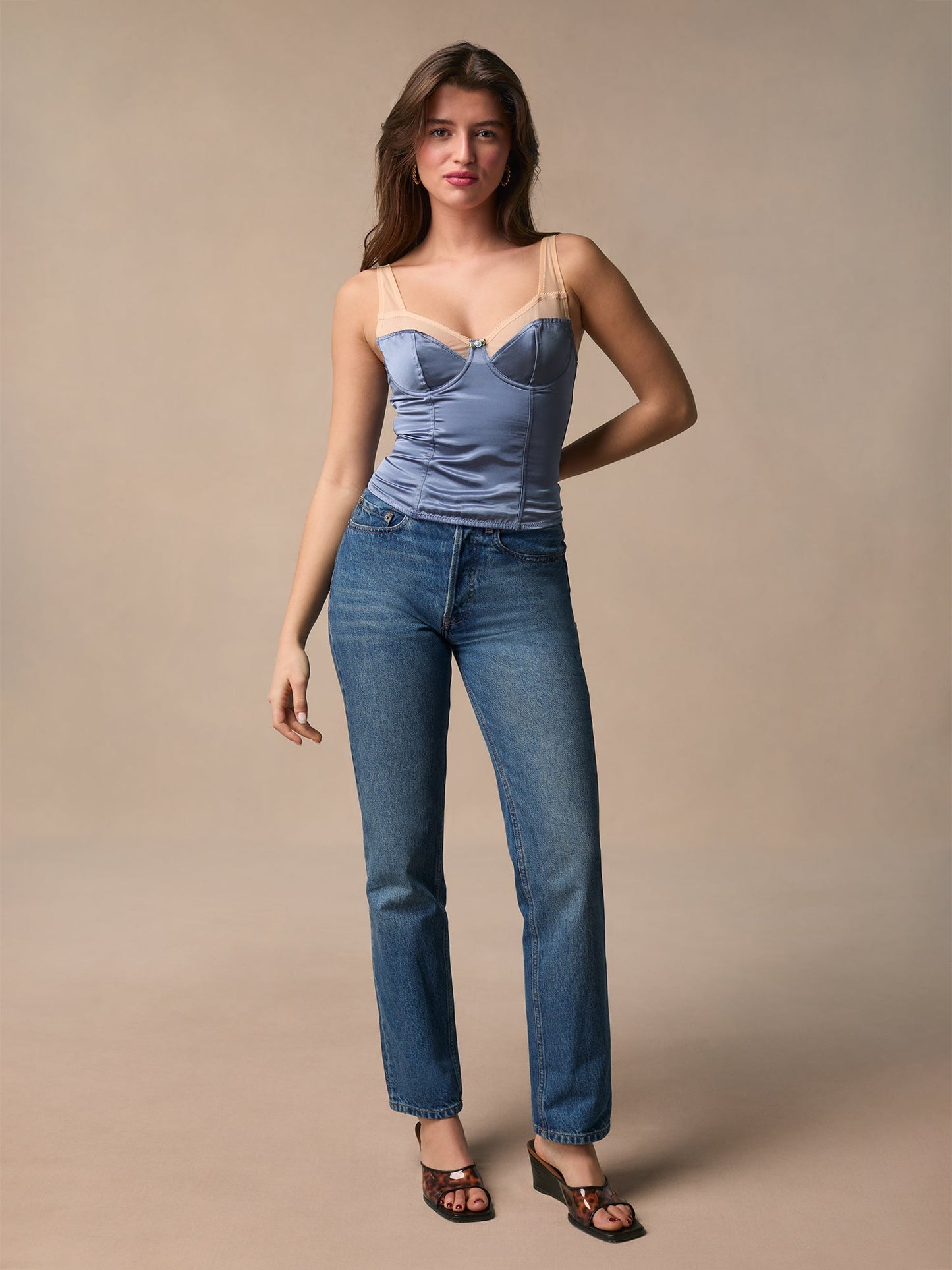 Bustier Femme | Satin Brillant & Détails Nude | Chic et Glamour pour Soirée