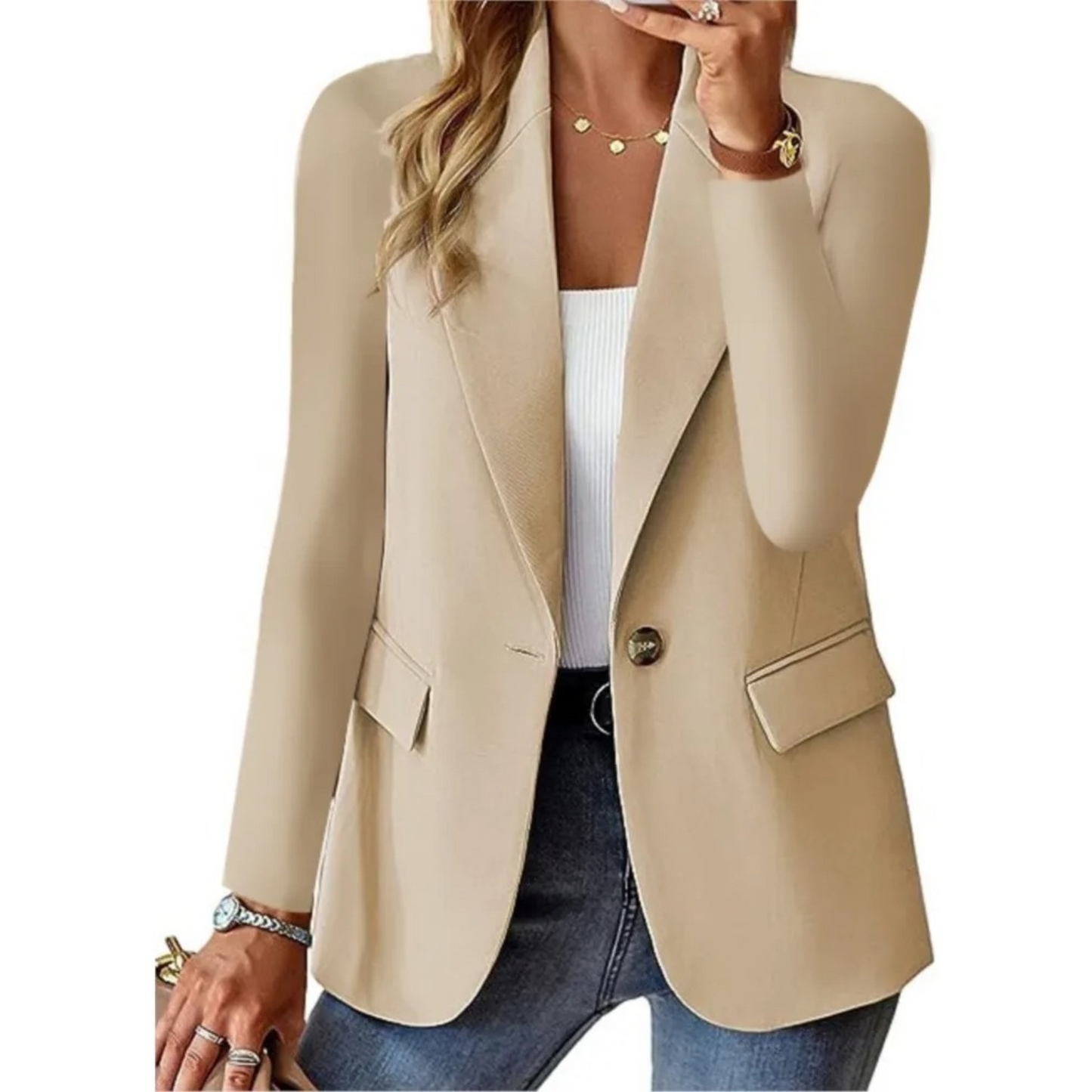 Blazer Femme | Mélange Polyester Coton | Léger Et Structuré Pour Tenue Chic Décontractée