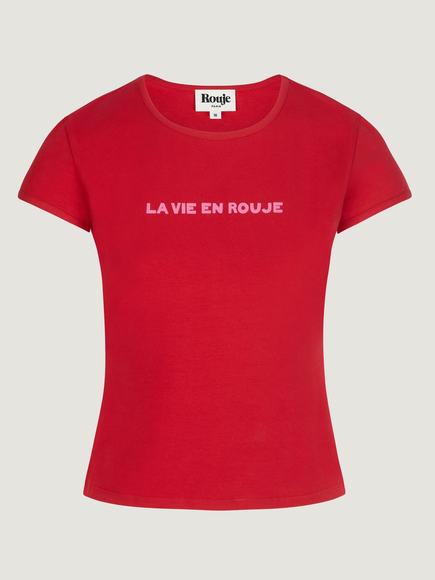T-shirt Rouge Ajusté | Coton Doux & Motif Lettré | Casual Chic pour Tous les Jours