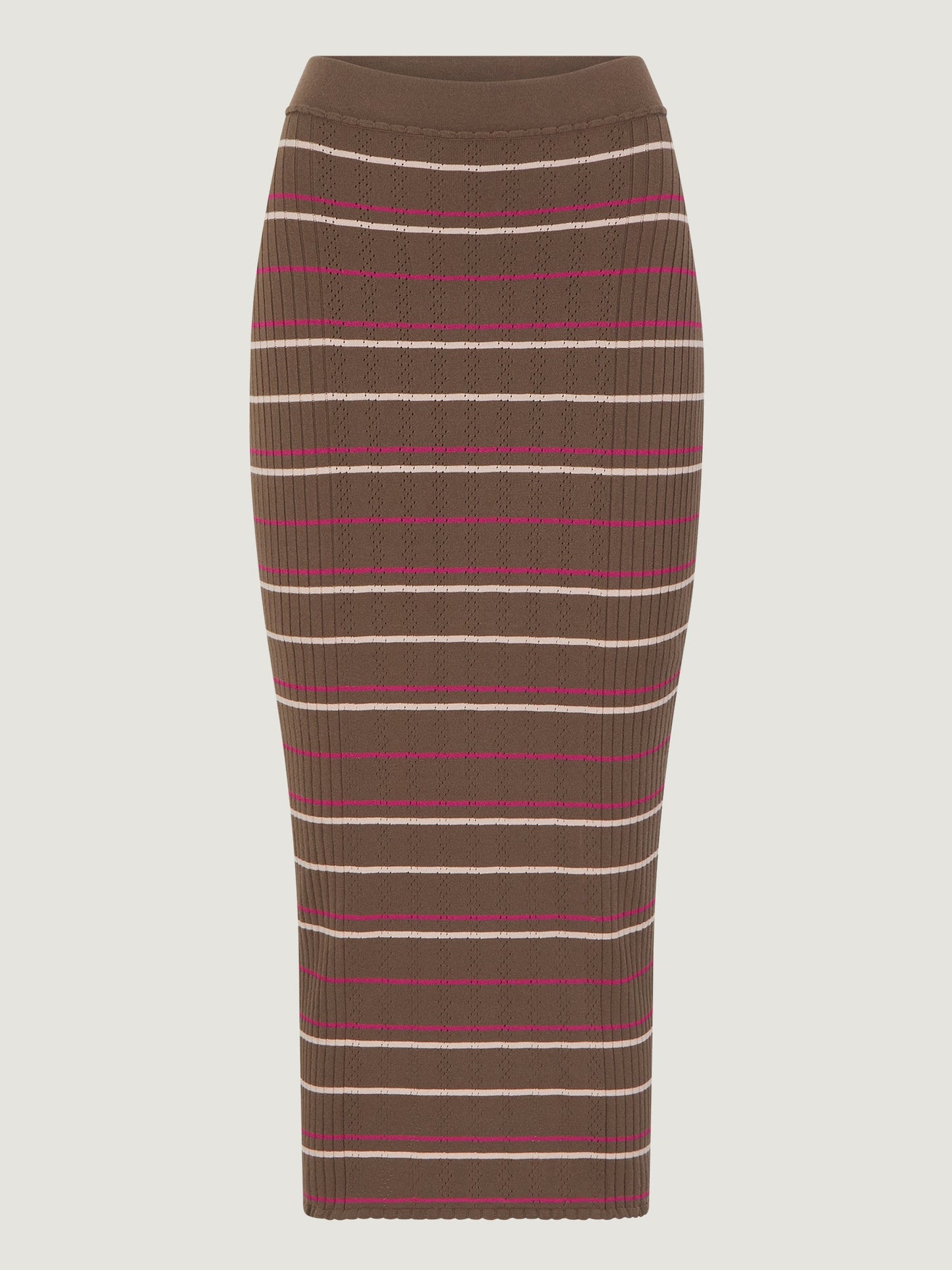 Jupe Midi | Brune À Rayures Multicolores | Moderne Et Confortable | Idéale Pour La Saison