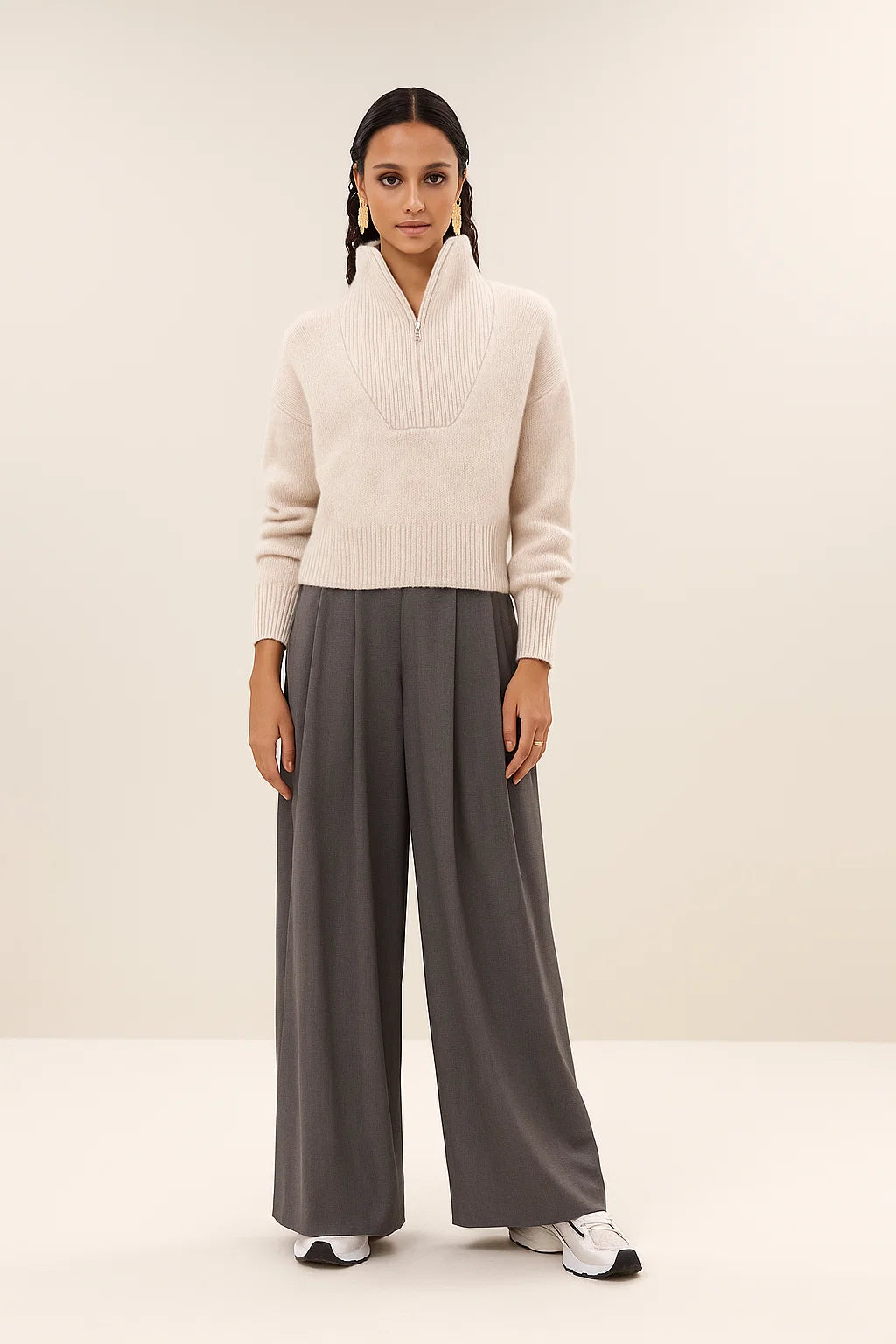 Pull Femme | Col Zippé et Maille Texturée | Confort et Élégance Décontractée