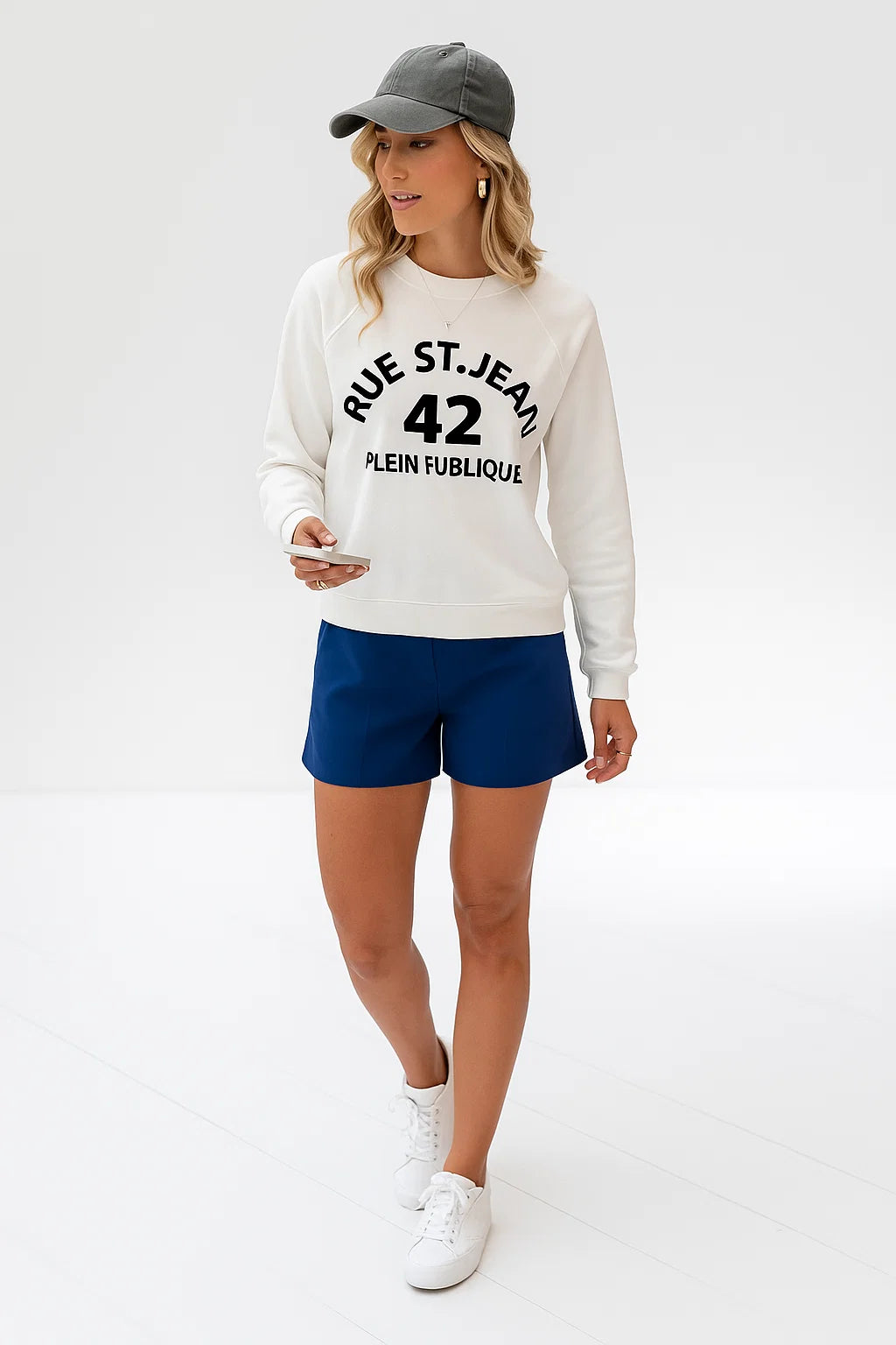 Sweatshirt Femme | Coton | Imprimé Parisien | Blanc Confortable Casual