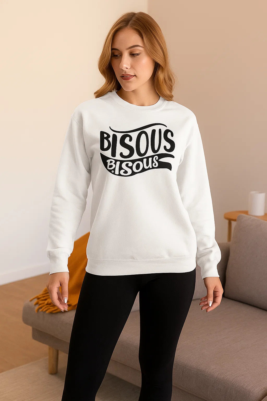 Sweatshirt Femme | Bisous Imprimé | Coton Mélangé | Blanc Confortable & Tendance
