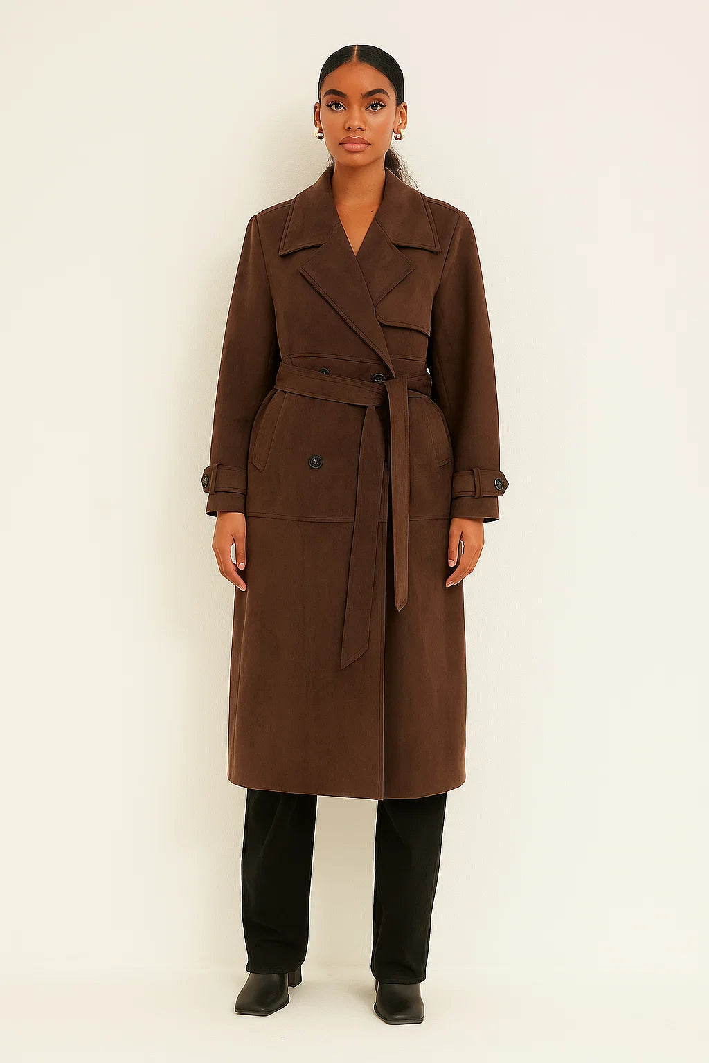 Trench Femme | Suédine Stretch | Long Et Élégant Avec Ceinture Pour Look Structuré