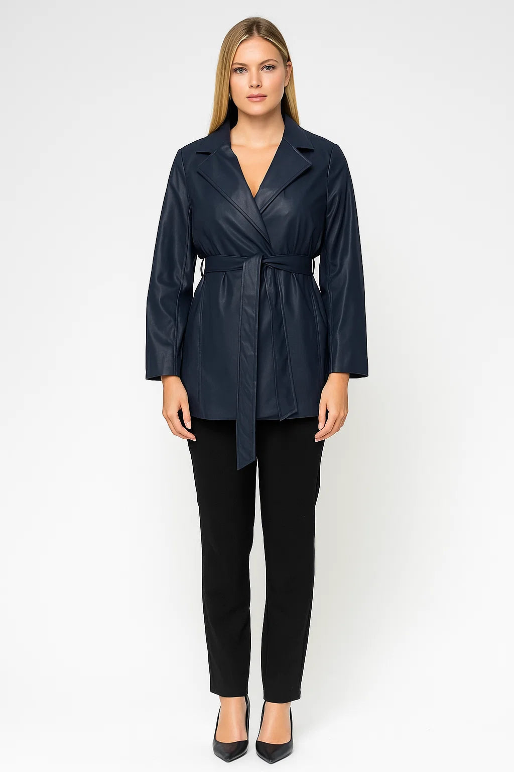 Veste Femme | Similicuir Ceinturée | Effet Cuir Élégant | Parfaite Pour Un Look Audacieux De Mi-Saison