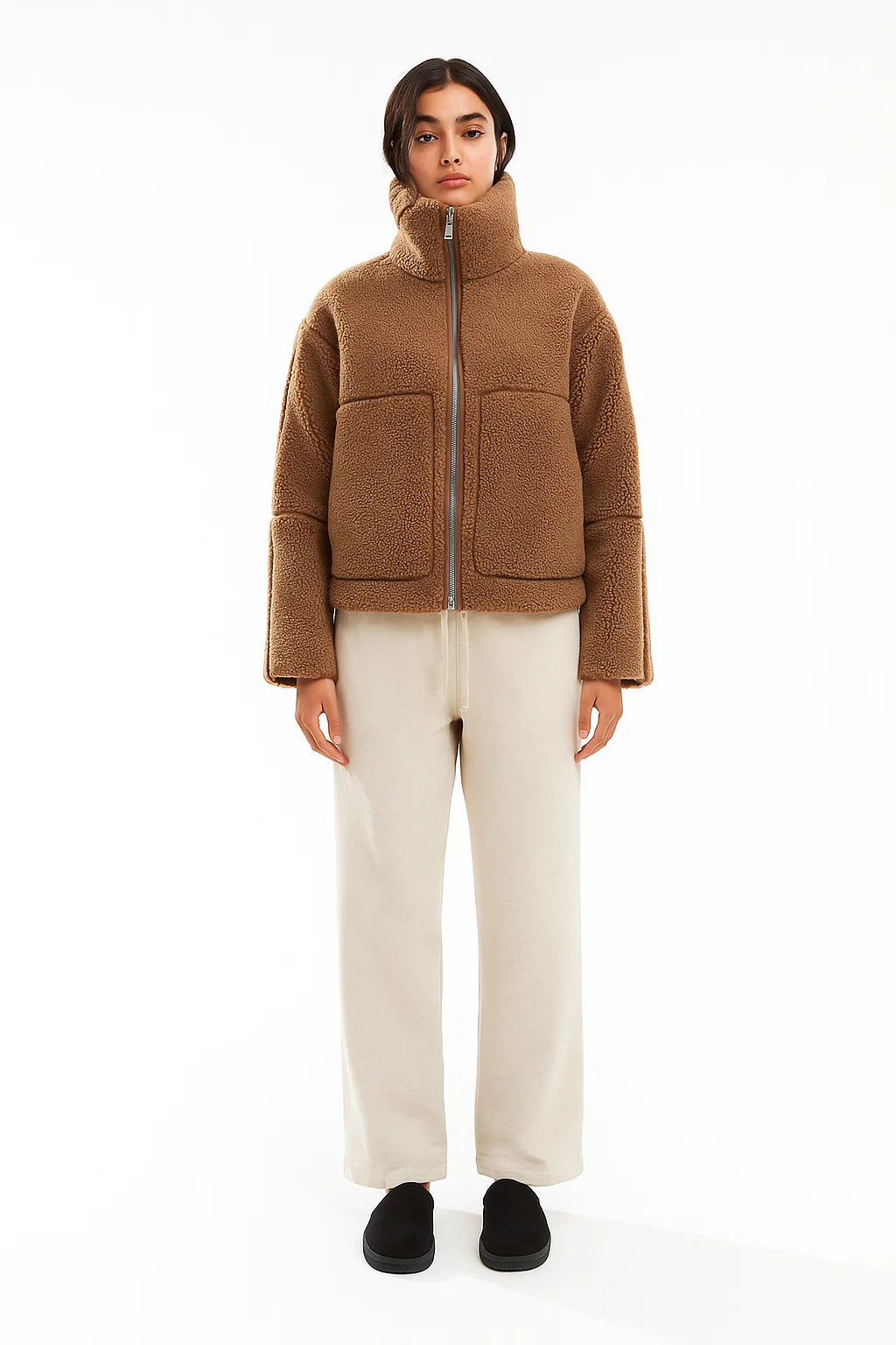 Veste Sherpa | Col Montant Et Poches Plaquées | Parfaite Pour Un Hiver Chaud Et Stylé