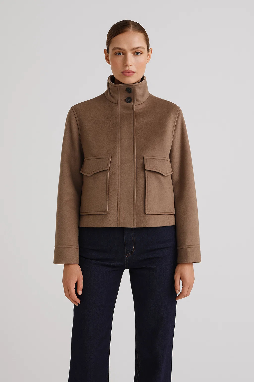 Veste Courte Femme | Mélange Laine Et Polyester | Élégante Avec Col Montant Pour L’Hiver