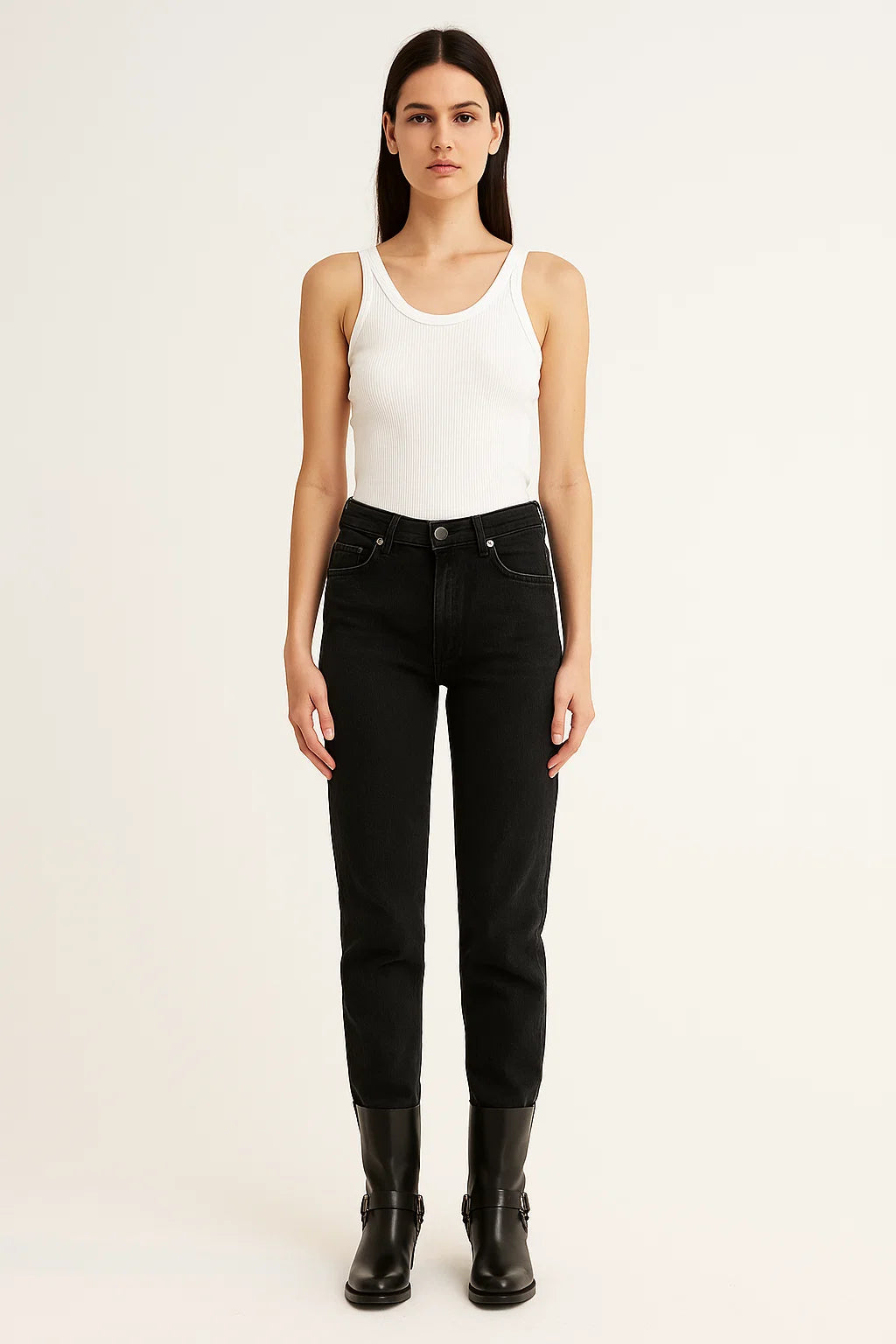 Bottes Biker Femme | Cuir Véritable Noir Et Anneau Métallique | Style Rock Chic Pour L’Hiver