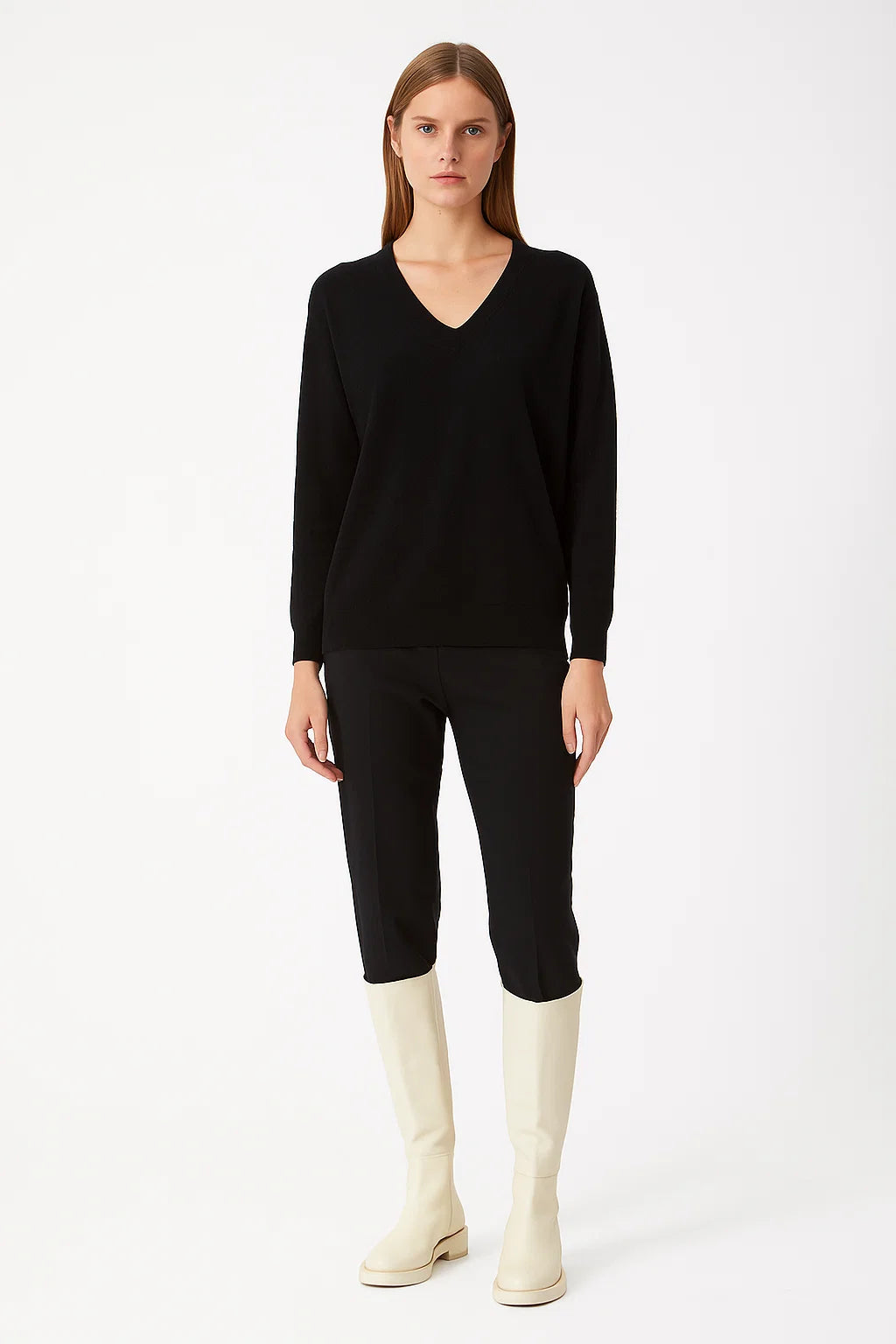 Bottes Hautes Femme | Cuir Véritable Écru Et Coupe Minimaliste | Élégantes Et Polyvalentes Pour L’Hiver