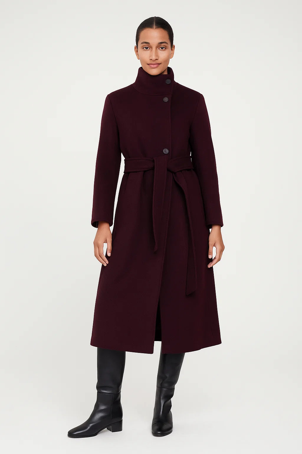 Manteau Femme | En Laine Mélangée Et Ceinturé | Élégant Et Structuré Pour L’Hiver