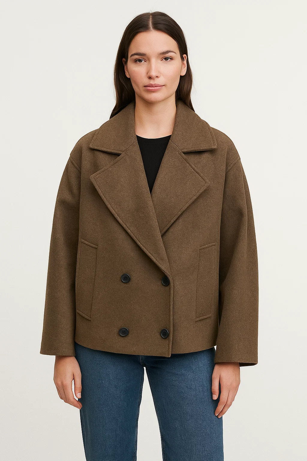 Manteau Femme | Caban Court En Tissu Mélangé | Élégant Et Moderne Pour L’Hiver