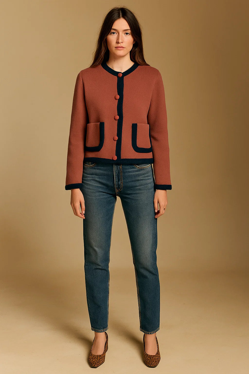 Veste En Maille Bicolore | Coton Biologique Et Laine Mérinos | Style Rétro Et Confort Naturel | Parfaite Pour La Mi-Saison