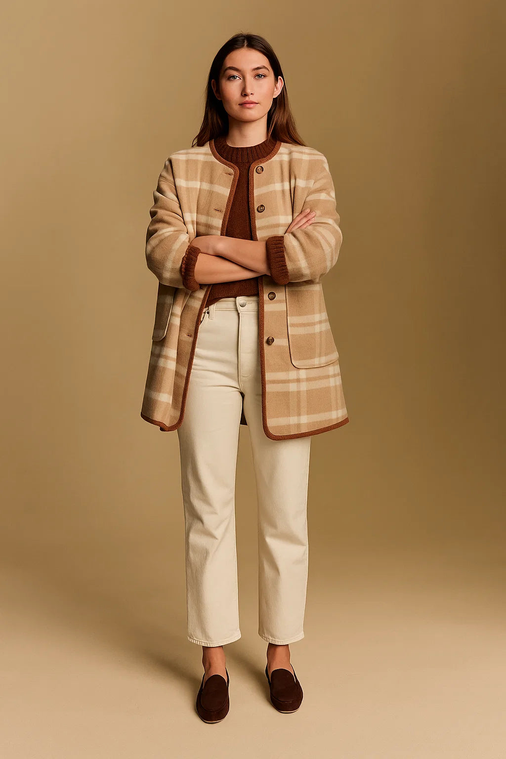 Veste À Carreaux | Laine Recyclée Et Polyamide | Coupe Droite Et Confortable | Idéale Pour L’Automne Et L’Hiver