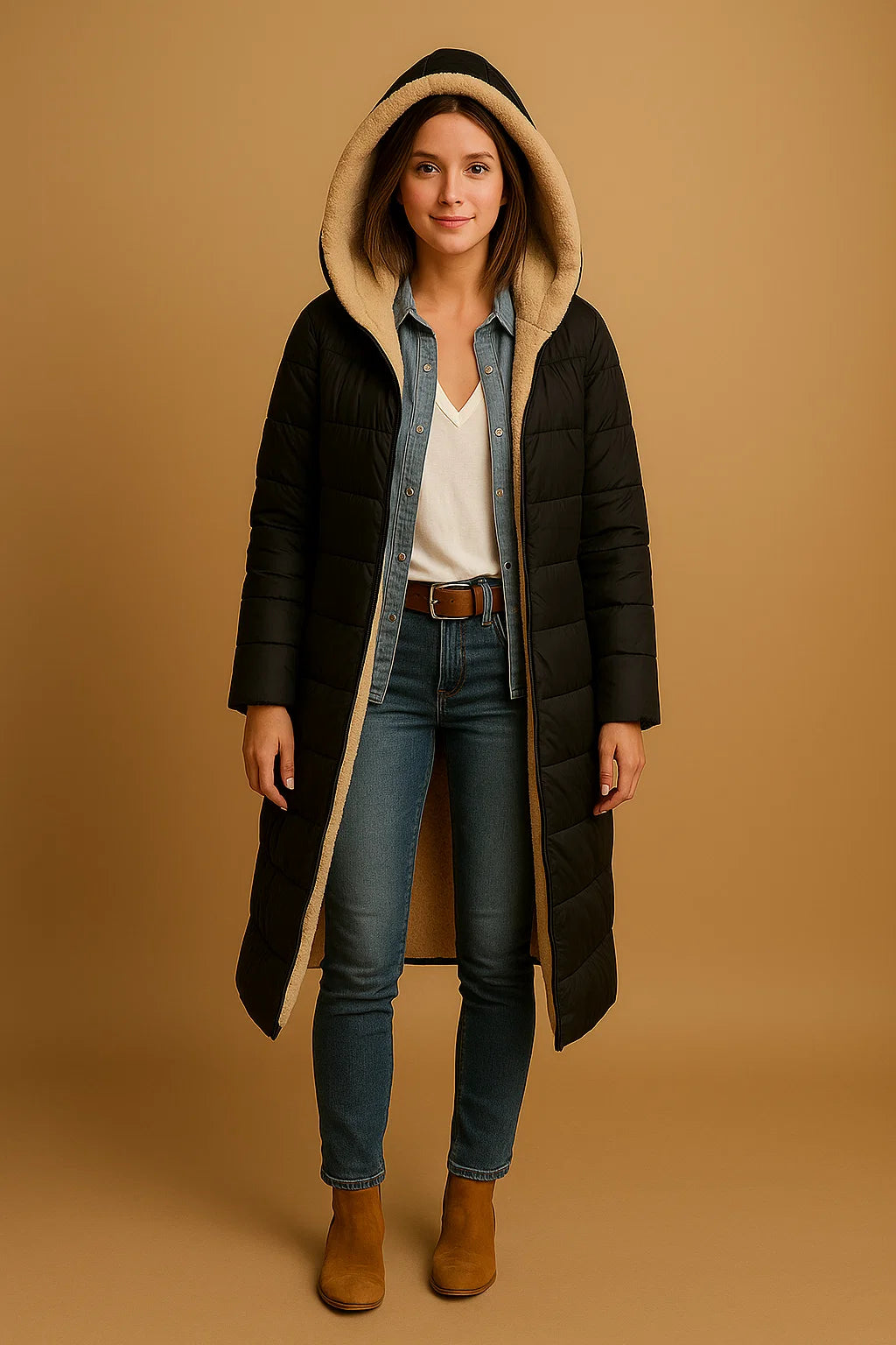 Manteau Long Doublé Effet Laine