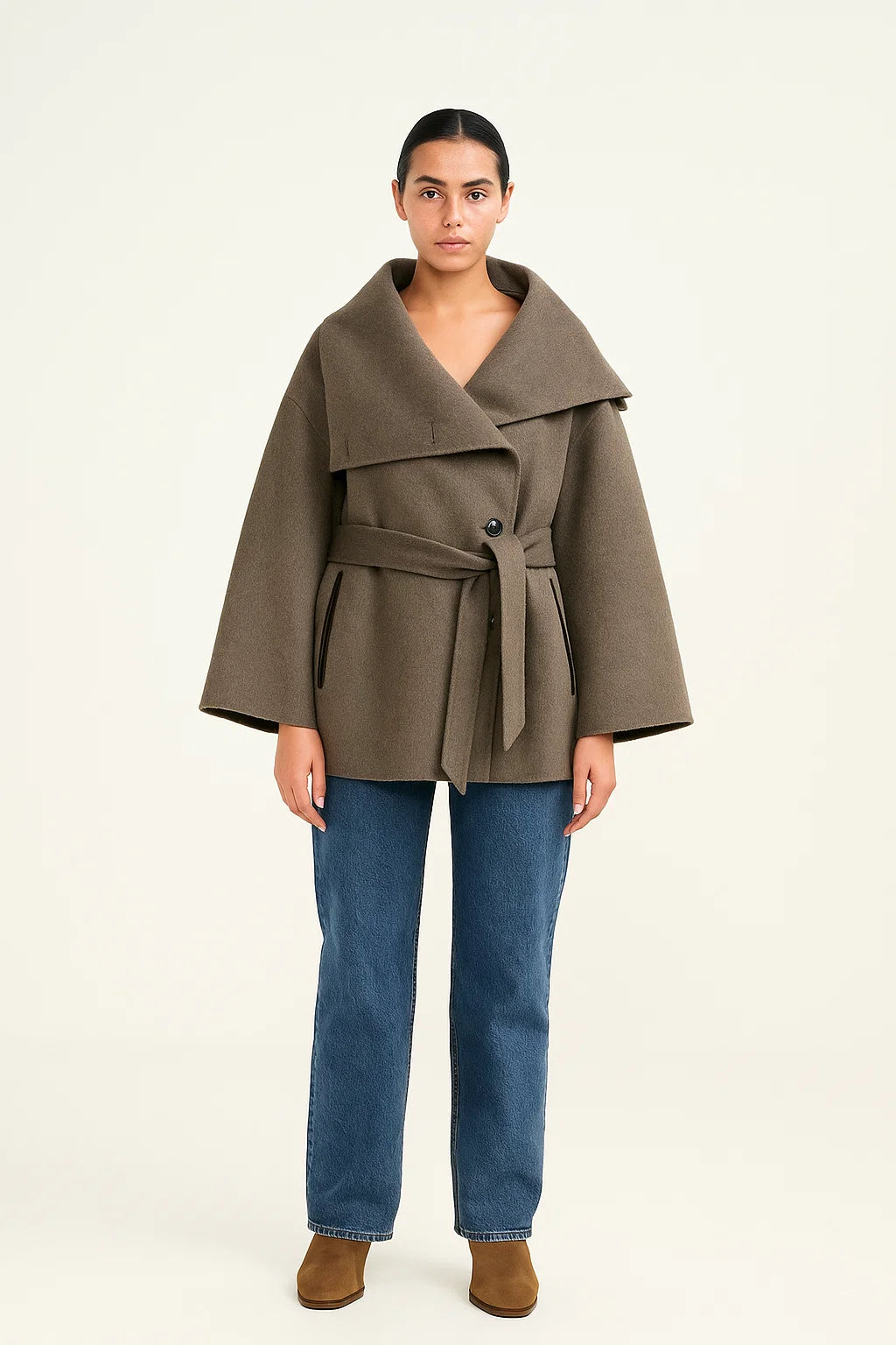 Manteau Court Ceinturé Laine & Soie