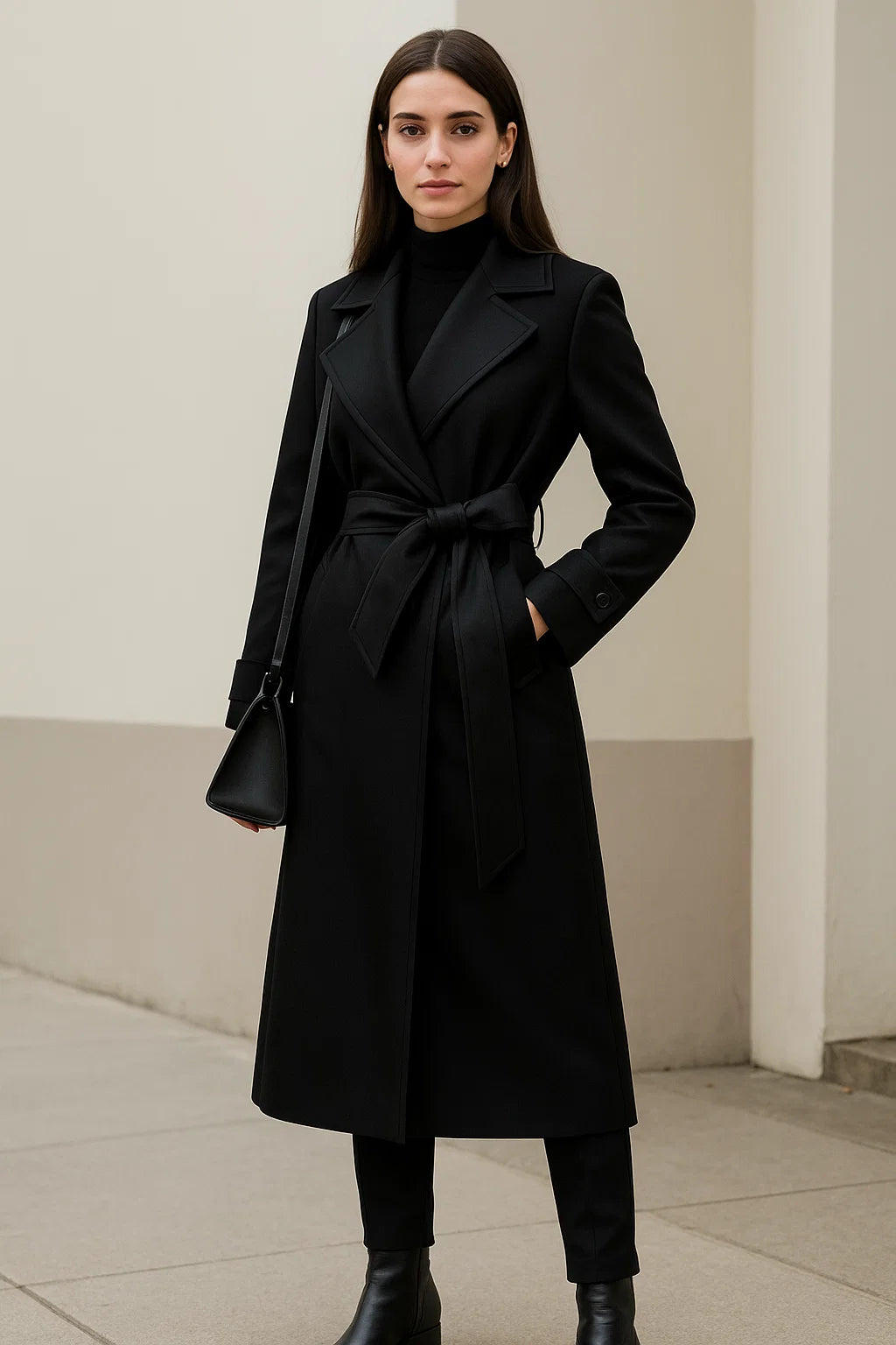 Manteau Ceinturé en Laine & Soie