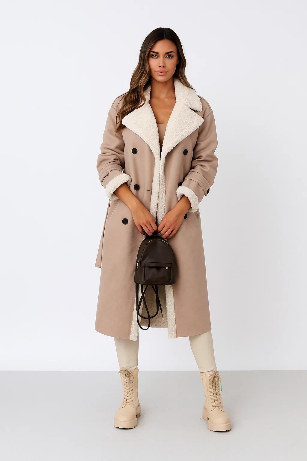 Manteau Long Effet Peau Lainée