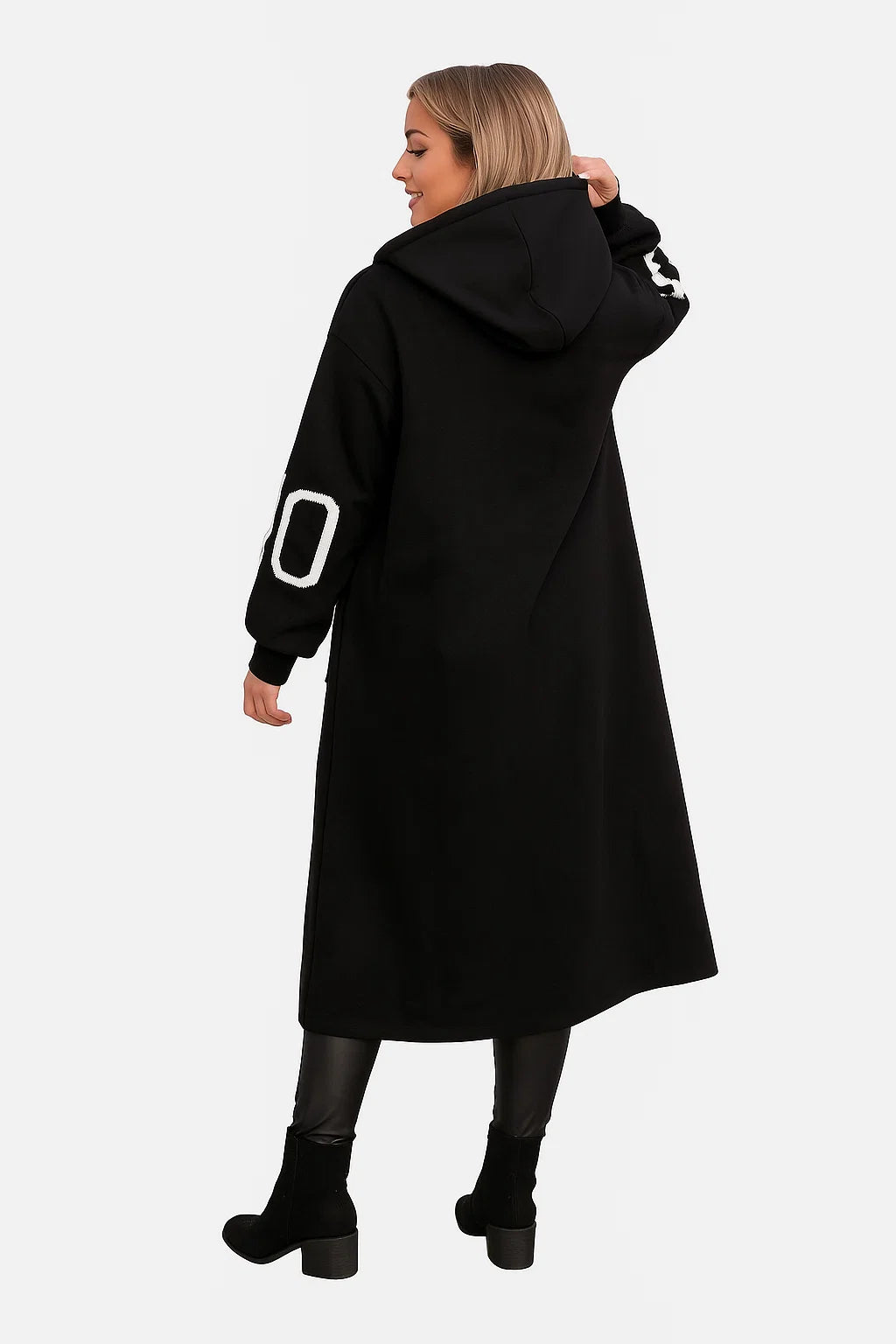 Manteau Oversize à Capuche et Manches Tissées