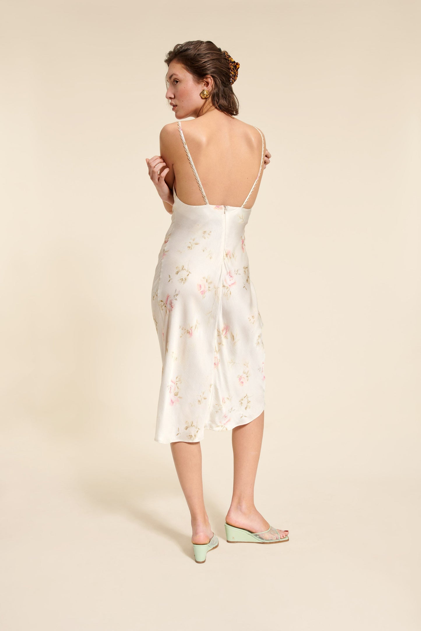 Robe Midi Satinée Fleurie | Élégante & Raffinée | Soirées & Occasions Spéciales | Tissu Fluide