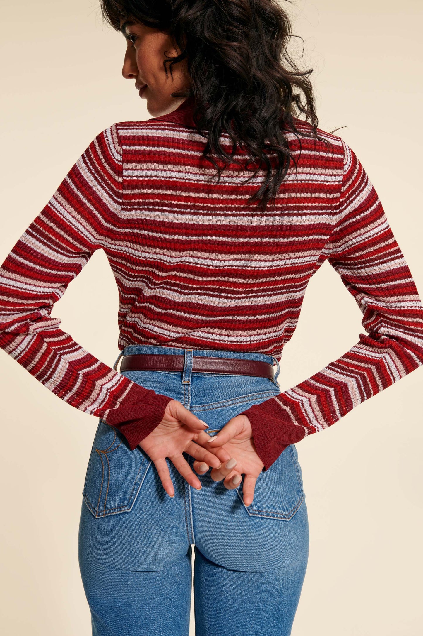 Top | Rayé Avec Col Polo Rouge | Rétro Et Féminin | Pour Un Look Casual Chic