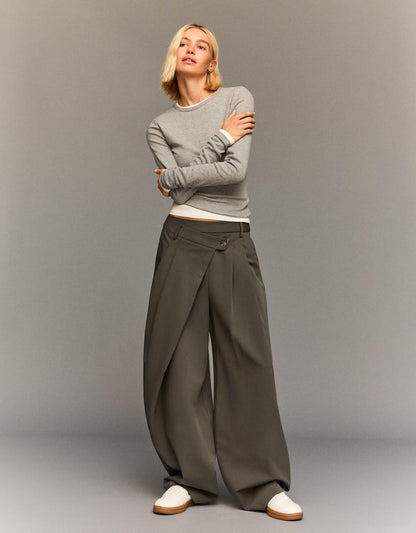 Pantalon Drapé | Coupe Fluide Et Taille Haute | Parfait Pour Le Bureau Ou Les Looks Urbains
