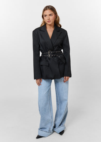 Blazer Femme Noir | Cintré avec Ceinture | Chic et Moderne pour Tous les Styles