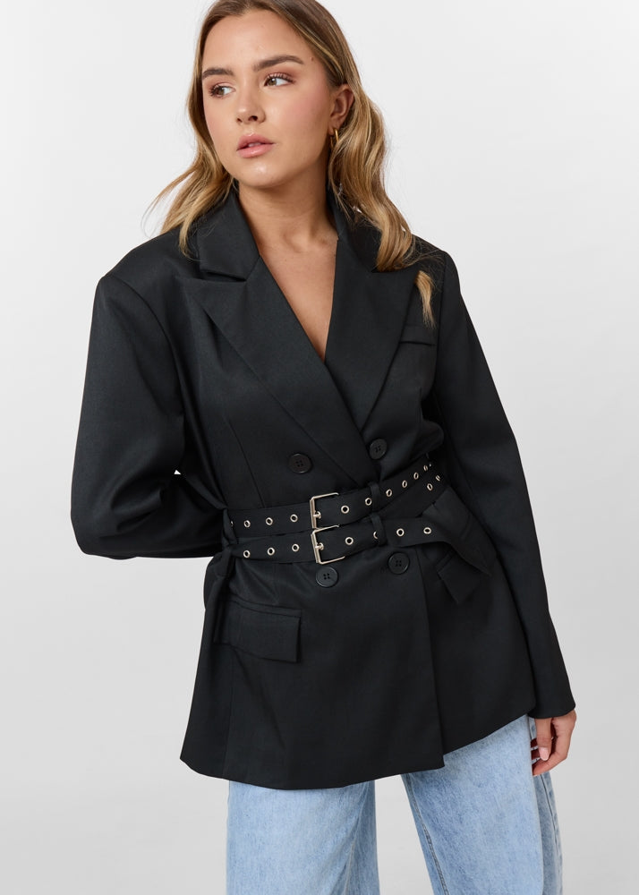 Blazer Femme Noir | Cintré avec Ceinture | Chic et Moderne pour Tous les Styles