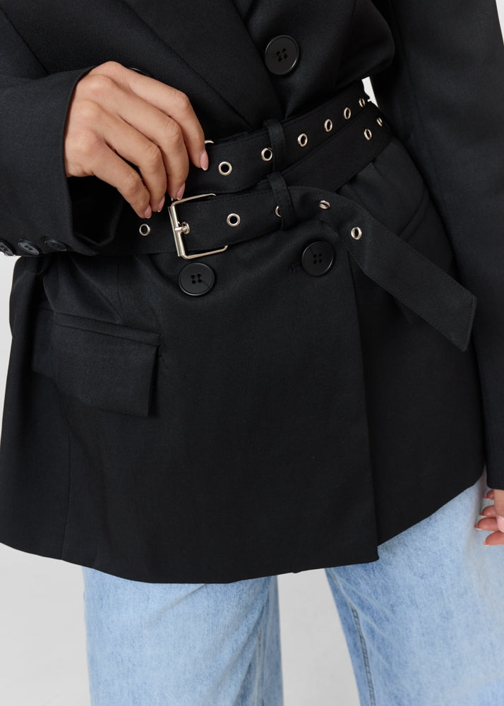 Blazer Femme Noir | Cintré avec Ceinture | Chic et Moderne pour Tous les Styles