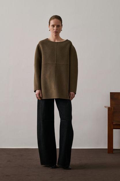 Pull Femme | Coupe Longue Et Droite | En Laine Mélangée Chaude Et Structurée