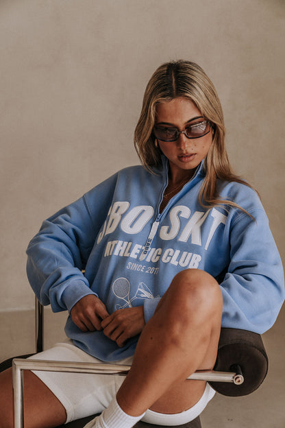 Sweat Femme Bleu | Style Sport Vintage | Col Zippé et Coupe Confortable