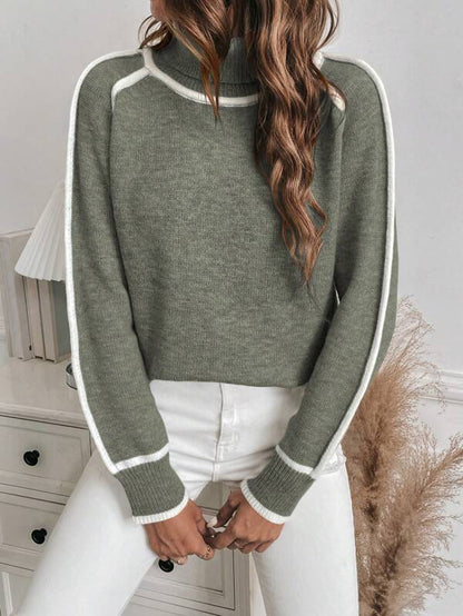 Sweater Femme | Mélange Coton-Acrylique Doublé Polaire | Col Montant Et Détails Contrastés | Parfait Pour Les Journées Froides