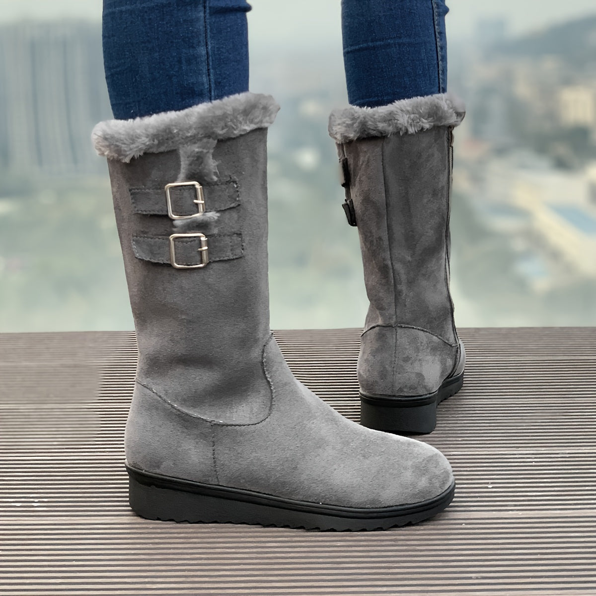 Bottes Femme | Mi-Mollet Fourrées | Chaudes Et Confortables | Pour L’Hiver Et Les Balades Extérieures