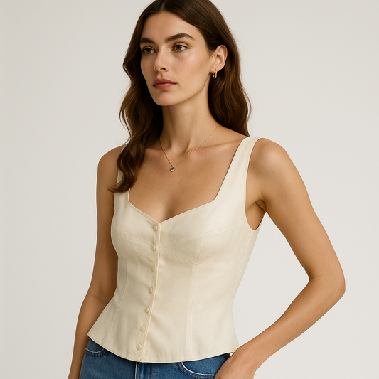 Top à Boutons Frontaux | Encolure Carrée | Tissu Structuré Léger