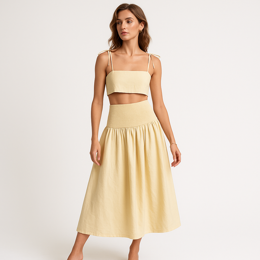 Ensemble Estival | Crop Top & Jupe Midi | Fraîcheur en Coton
