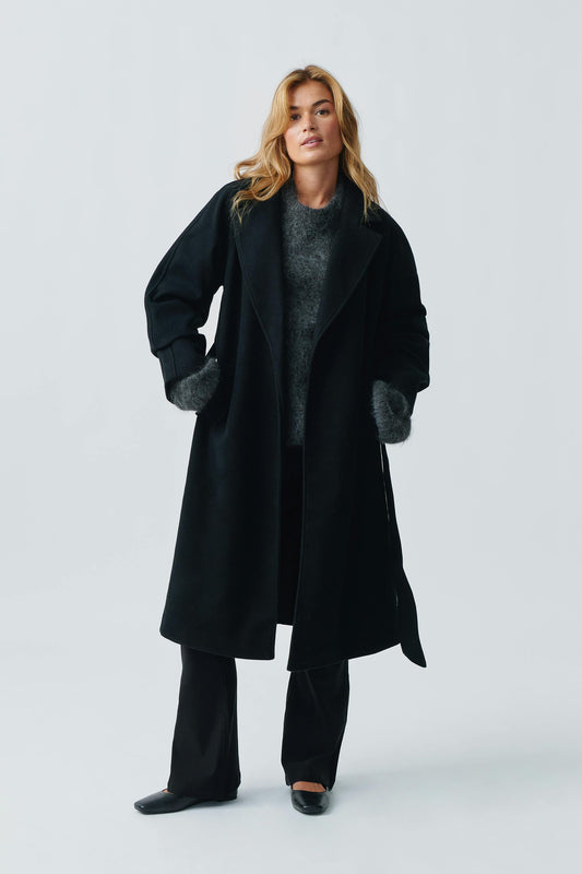 Manteau Noir Femme | Laine Et Polyester | Chaud Et Décontracté | Parfait Pour L’Hiver Et Les Journées Froides