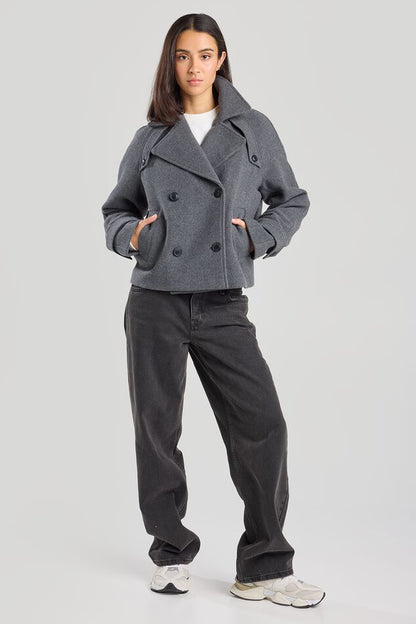 Caban Femme | Court Et Structuré | Laine Mélangée | Idéal Pour l’Automne Et l’Hiver Urbain
