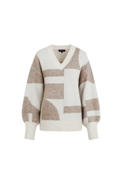 Pull Femme à Motifs Géométriques | Col V | Doux Et Moderne | Style Décontracté Chic