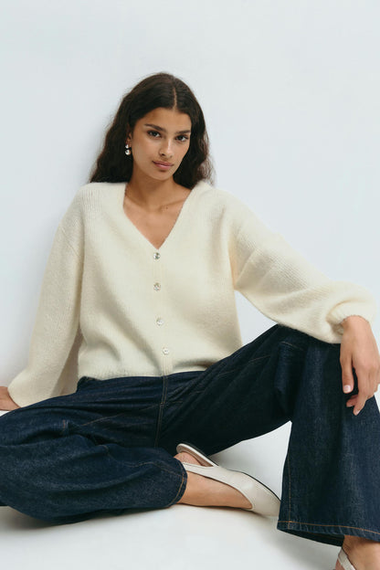 Cardigan Femme | Maille Duveteuse En Alpaga Et Laine | Chaud Et Élégant | Parfait Pour L’Automne Et L’Hiver