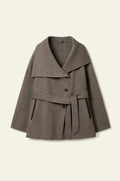 Manteau Court Ceinturé Laine & Soie