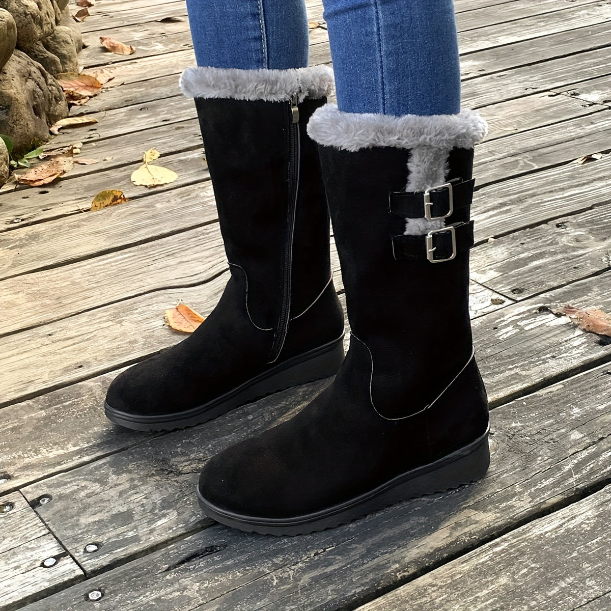 Bottes Femme | Mi-Mollet Fourrées | Chaudes Et Confortables | Pour L’Hiver Et Les Balades Extérieures