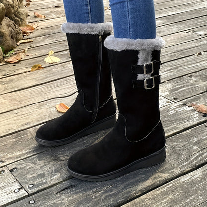 Bottes Femme | Mi-Mollet Fourrées | Chaudes Et Confortables | Pour L’Hiver Et Les Balades Extérieures