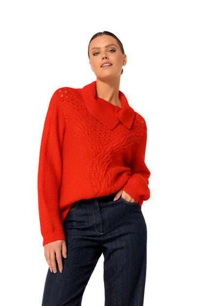 Pull Torsadé Écru | Col Large Boutonné | Élégant et Confortable pour l’Hiver